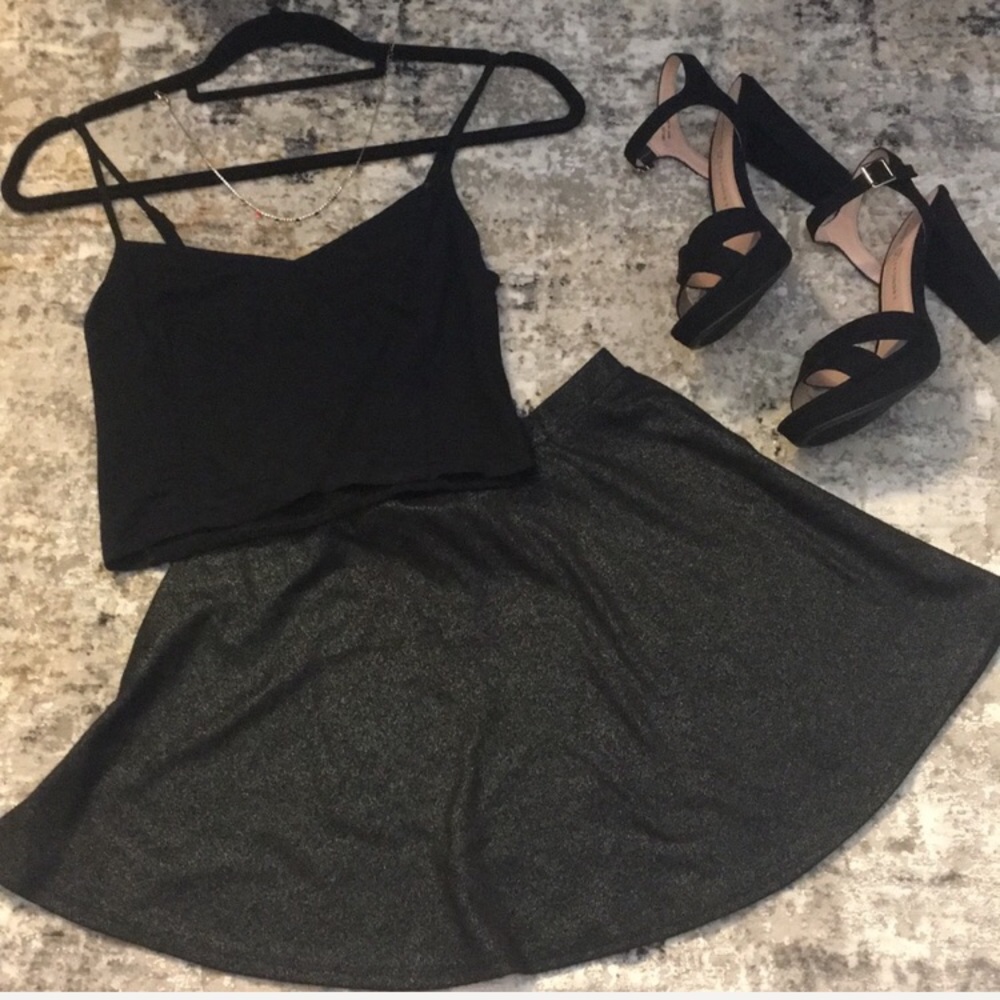 Black Glitter Skater Skirt